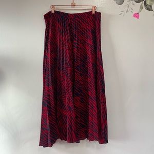 Boden Pleated Midi Skirt, Red & Navy Print, US Size 10
